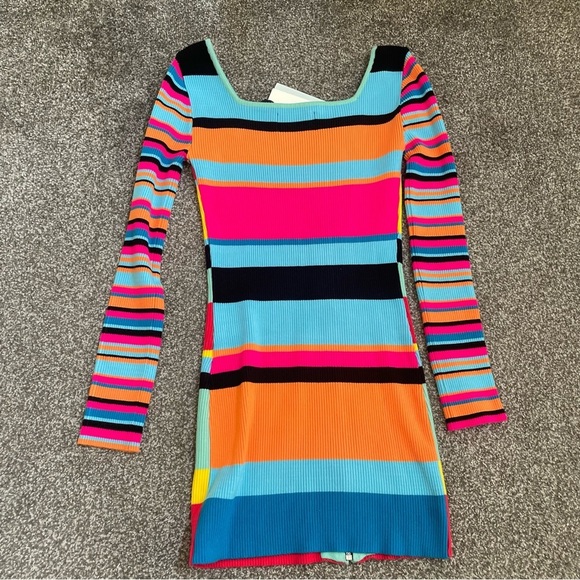 ANDERSSON BELL Womens Multi Stripe Zip Up Knit Mini Dress XS New Barbie Unique - Picture 10 of 10